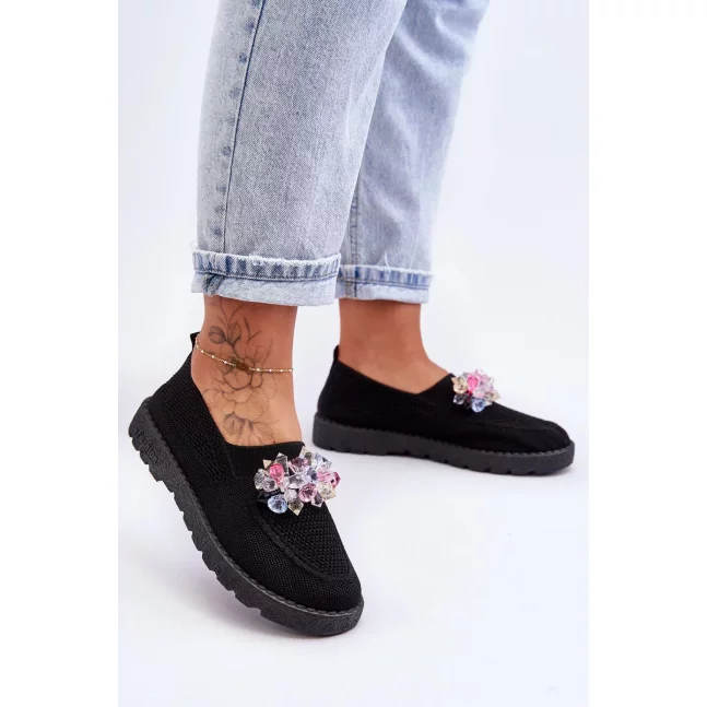 Dámské Slip-on Tenisky s Kameny Černá Simple