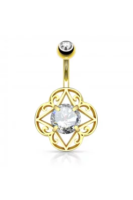 14k růžovým zlatem pozlacený piercing do pupíku - hvězda se zirkonem