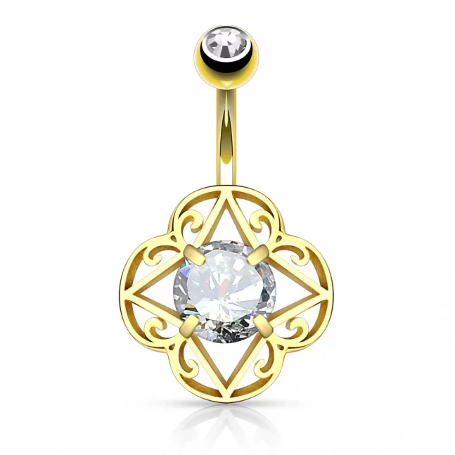 14k růžovým zlatem pozlacený piercing do pupíku - hvězda se zirkonem