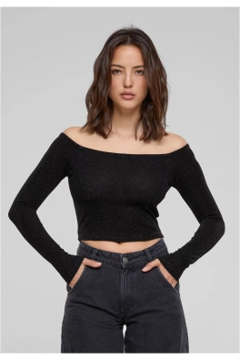 Dámské Off Shoulder Glitter s dlouhým rukávem černé