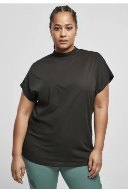 Dámské oversized tričko viskózového střihu na rukávu černé