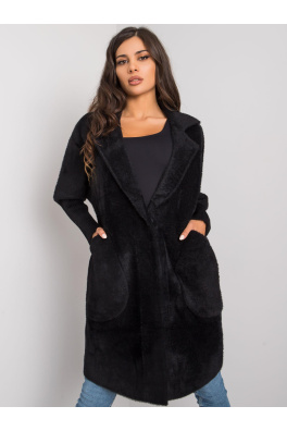 Černý alpakový kabát s kapsami