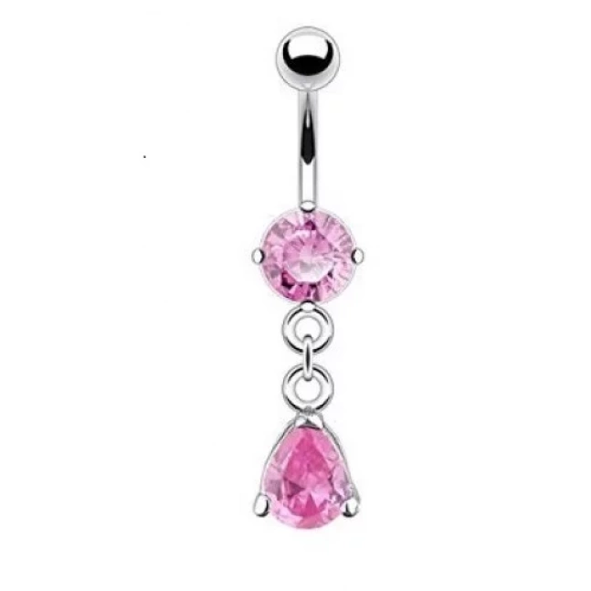 Rhodiovaný piercing do pupíku - srdcovité krystaly II