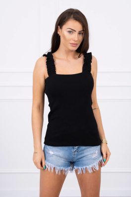 Blouse with frills on the straps black