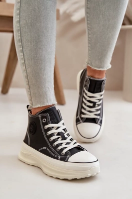 Dámské Tenisky Na Platformě Eko Kožené Big Star Černé