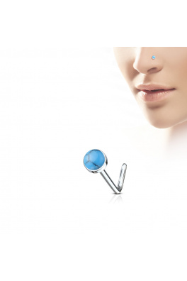 Zahnutý piercing do nosu s polodrahokamy - turquoise