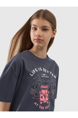 Dívčí tričko oversize s potiskem 4F - šedé