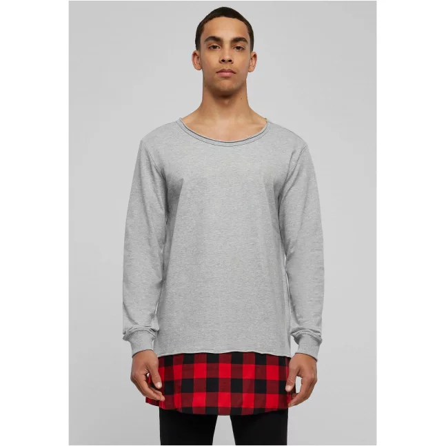 Dlouhý Flanell Bottom Open Edge Crewneck šedá/blok/červená