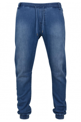 Pletené džínové kalhoty Jogpants modré seprané