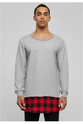 Dlouhý Flanell Bottom Open Edge Crewneck šedá/blok/červená