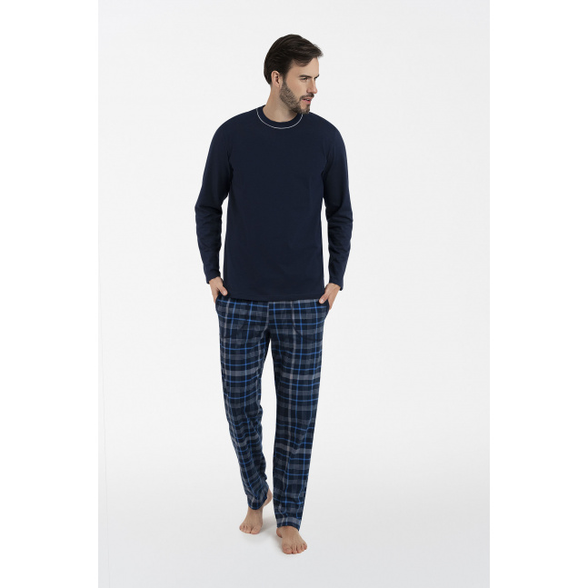 Pánské pyžamo Ruben, dlouhý rukáv, dlouhé kalhoty - tmavě modrá/potisk