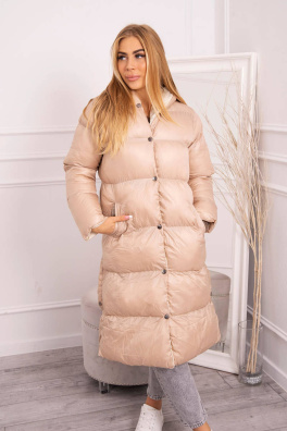 Prošívaná zimní bunda s kapucí béžová