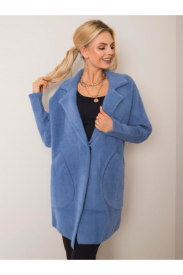 Šedý a modrý nadýchaný kabát z alpaky