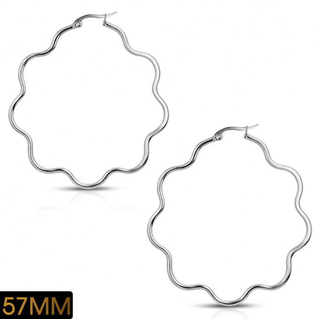 Náušnice chirurgická ocel - kruhy velká květina 57mm