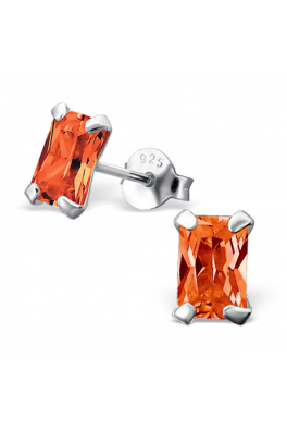 Stříbrné naušnice se zirkony - červený obdelník 6x4mm
